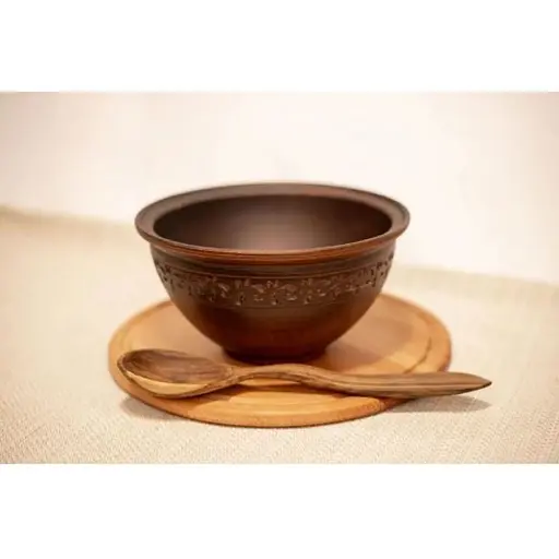 Макитра 2.5 литра керамическая (глиняная) резная коричневая