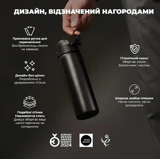 Пляшка для води ION8 металева вакуумна 500 мл Vacuum Insulated Black (I8TS500BLK) - фото 4