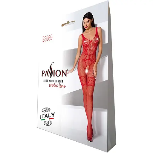 Бодістокінг Passion BS069 Red, комбінезон, імітація панчох і боді - фото 5