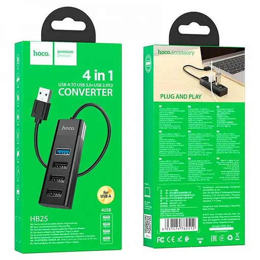 Перехідник Hoco Hub HB25 USB to USB 3.0 + USB 2.0 x 3 - фото 5