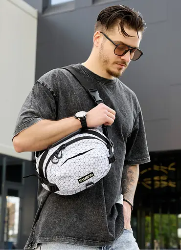 Сумка через плечо бананка Sambag Flex Pro принт "Square" 30×17×15 см (85451150m) - фото 2