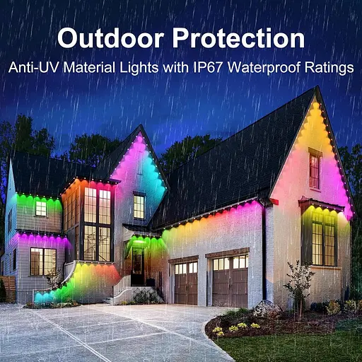 Постоянное уличное освещение 15 м, интеллектуальные карнизные светильники RGBIC 30 светодиодов, изменяющие цвет гирлянды, несколько р - фото 5