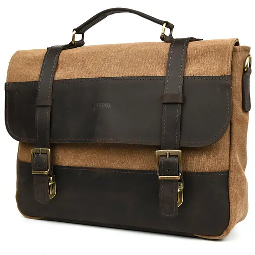 Мужской портфель из канваса и кожи наппа TARWA 36х27х10 см sum0028406 - фото 1
