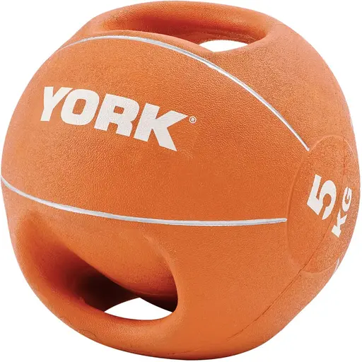 Мяч медбол York Fitness с двумя ручками 5кг оранжевый