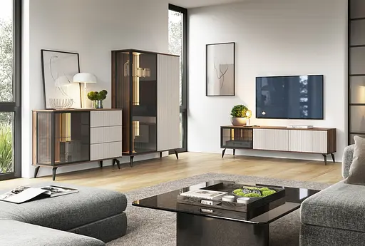 Тумба під ТВ з підсвіткою Вічі / Vici RTV180 3-дверна Горіх/кашемір Perfect Home Польша (PFH-091295) - фото 7