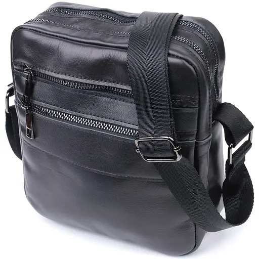 Мужская классическая сумка мессенджер из глянцевой натуральной кожи SHVIGEL 19х21х7 см sum0026999 - фото 1