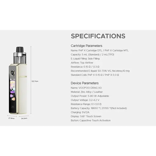 Под-система VooPoo Drag X3 80W Pod with PnP X Cartridge DTL 5 мл електронна сигарета Kit Sky Blue (18816) - фото 6