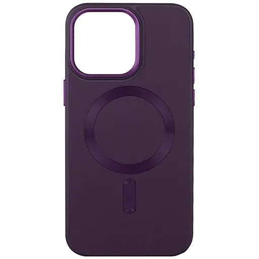 Шкіряний чохол Epik Bonbon Leather Metal Style with MagSafe для Apple iPhone 14, 6.1 Фіолетовий/Dark Purple - фото 1