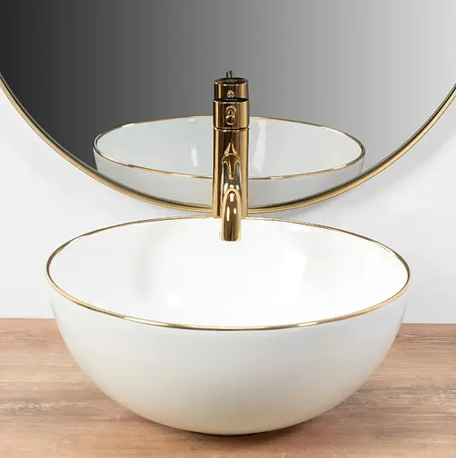 Умивальник Rea Stella white gold edge накладний REA-U7445, Золотий - фото 3