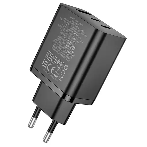 Мережевий зарядний пристрій Hoco N50 USB/2 Type-C PD 45W чорний - фото 5