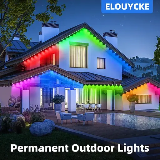 Постоянное уличное освещение 15 м, интеллектуальные карнизные светильники RGBIC 30 светодиодов, изменяющие цвет гирлянды, несколько р - фото 2