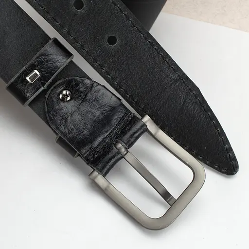 Ремінь чоловічий шкіряний чорний JK-4018 (120 см) під джинси - фото 4