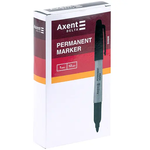 Набор маркеров Axent Permanent D2606 круглый 1 мм 12 шт. черный (D2606-01) - фото 2
