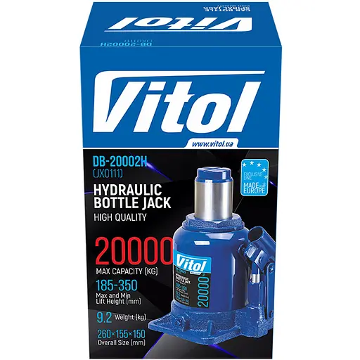 Домкрат гідравлічний телескопічний Vitol 20т 185-350 мм 9.2 кг в коробці (DB-20002H / JX0111) - фото 3
