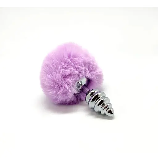 Металлическая анальная пробка Alive Fluffy Twist Plug S Кроличий хвостик Purple, диаметр 2,9 см - фото 3
