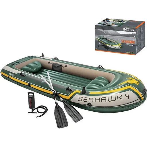 Чотиримісний човен для риболовлі Intex Seahawk 400 68351 NP з алюмінієвими веслами і насосом в коробці - фото 4