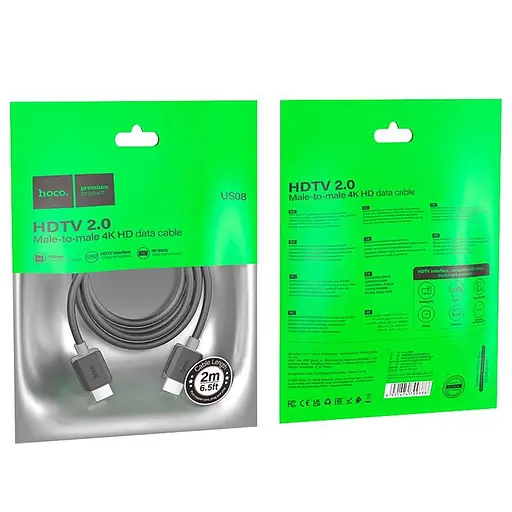 Дата кабель Hoco US08 HDTV 2.0 male to male 4K HD (2m) Black - фото 3