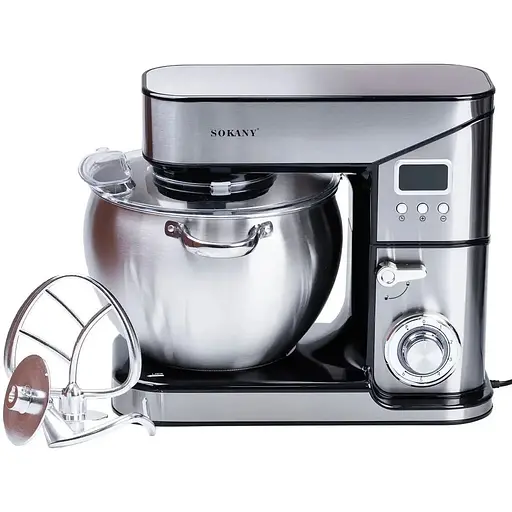 Стационарный миксер тестомес Sokany SC-623E с металлической чашей планетарное вращение 10л 2000Вт Серебряный - фото 6