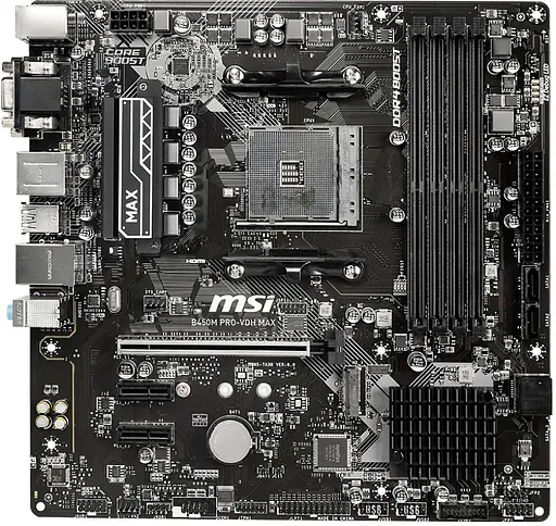 Материнская плата MSI B450M Pro-VDH Max (B450M PRO-VDH MAX) (Socket AM4, AMD B450, Micro-ATX) Б/у - фото 1