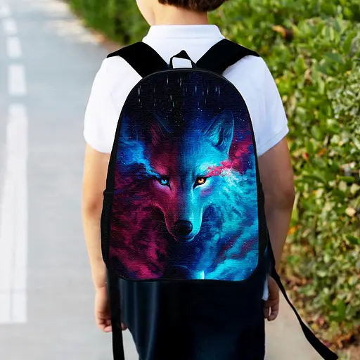 Рюкзак детский с волком, 34х27см, городской ранец для мальчика с принтом (00409)