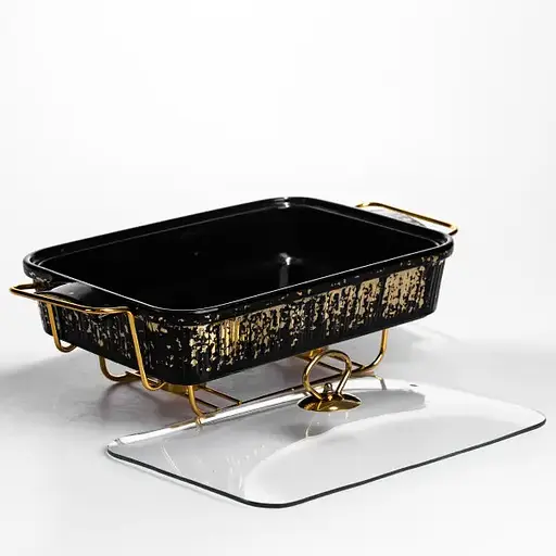 Мармитница прямоугольная Yiwu 2 л со стеклянной крышкой на металлической подставке с подогревом 40х22.5х15.5 см черный мармит для первых блюд ML-874-15 - фото 3