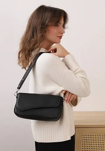 Женская кожаная сумка Nona черная краст - фото 3