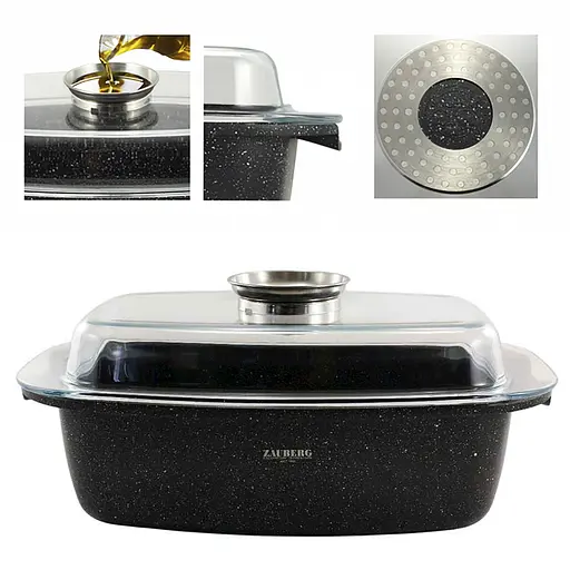 Гусятница индукционная 5.5 л с крышкой из жаропрочного стекла и аромаручкой с мраморным покрытием, Zauberg Черный 87598 - фото 2