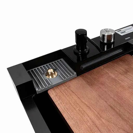 Кухонна мийка CM 75x46C PVD чорна Platinum Handmade Водоспад (декор), Decor - фото 3