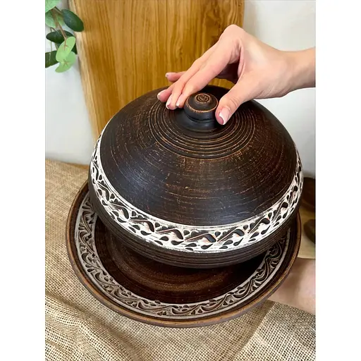 Тарілка для млинців керамічна (глиняна) різьблена Ангоб 3 л - фото 5