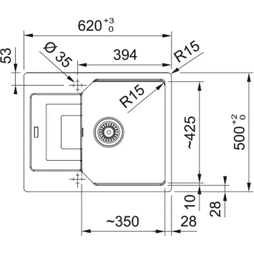 Кухонна мийка Franke Franke Urban, фраграніт, прямокутник, з крилом, 620х500х220мм, чаша - 1, врізна, оборотна, UBG 611-62, чорний матовий - фото 4