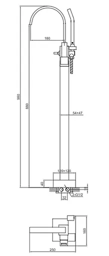 Смеситель для ванны напольный Kohlman Axis chrome QF1165N Хром - фото 4