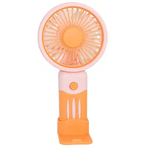 Портативный ручной вентилятор JX-991 на аккумуляторе с ручкой мини ветродуйка 2Вт Оранжевый/Розовый - фото 1