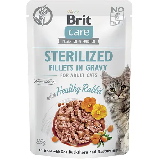 Корм влажный для стерилизованных кошек Brit Care Cat Sterilized филе в соусе с кроликом пауч 85 г - фото 1