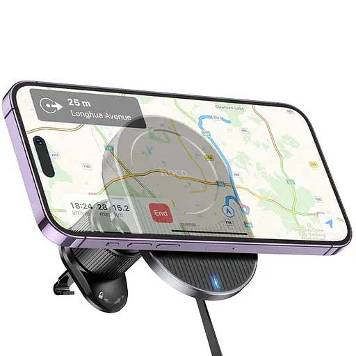 Держатель с беспроводным зарядным устройством Hoco HW12 Guardian magnetic wireless air outlet 15W - фото 5