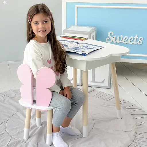 Детский стол Облачко с нишей и стульчиком Бабочка (Белый с розовым) - фото 5