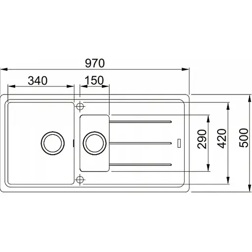 Кухонна мийка Franke Basis фраграніт, прямокут., з крилом, 970х500х200мм, чаша - 2, врізна, воникс - фото 2