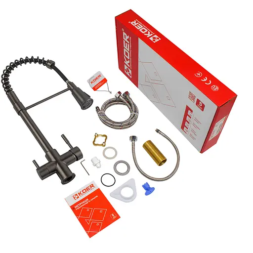 Смеситель для кухни на две воды с гибким изливом Koer KB-72025-07 KR5016 Графит - фото 3