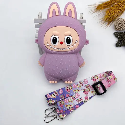 Сумочка Labubu, 13.5x10x3 см, вушка, 1 відділення, застібка-блискавка, силікон, довга ручка, 13x15x13 см - фото 4