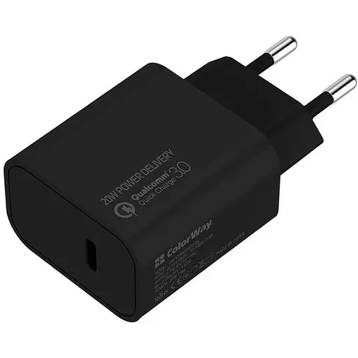 Зарядное устройство ColorWay Power Delivery Usb Type-C 20W V2 Black (CW-CHS026PD-BK)
