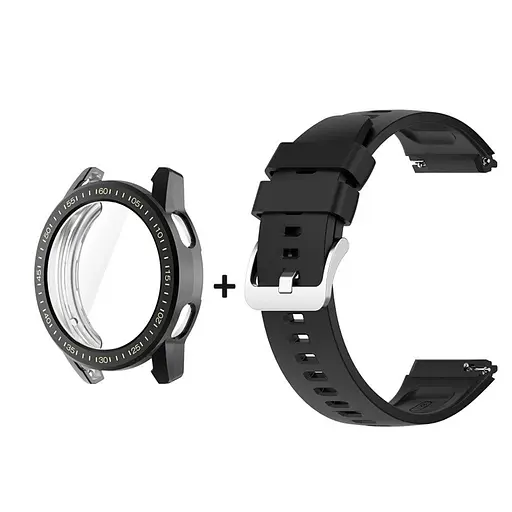 Комплект Tamister для годинника Xiaomi Mi Watch Color 2 чорний (чохол + силіконовий ремінець 22 мм) - фото 2