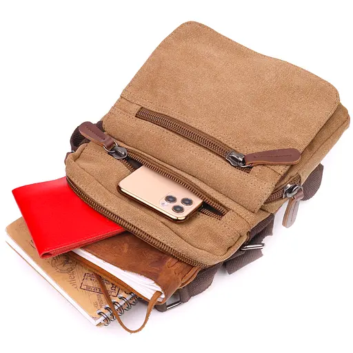 Мужская маленькая сумка из плотного текстиля Vintage 21х24х9 см 000221888 - фото 6