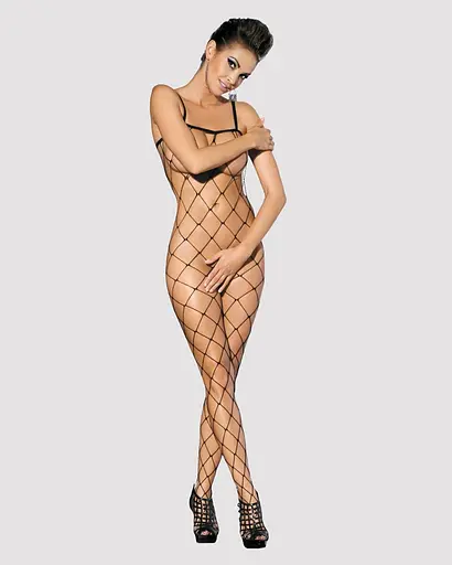Бодістокінг з великим вічком і відкритими грудьми Obsessive Bodystocking N102 чорний комбінезо S/M/L - фото 2