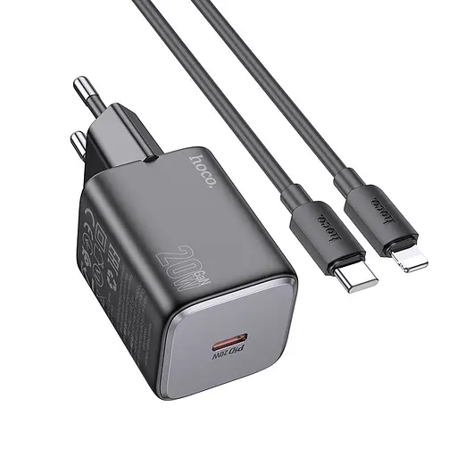 Адаптер сетевой Hoco Mighty single Port charger N40 (Type-C to Lightning set) |1Type-C, 20W/3A, PD/QC| - фото 1