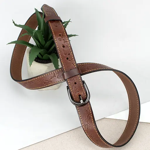 Ремень женский кожаный с цветами SF-255 коричневый (125 см) - фото 3