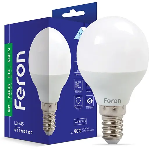 Світлодіодна лампа Feron LB-745 P45 230V 6W E14 6400K (25673)