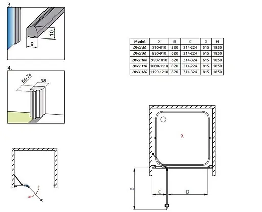 Душові двері Radaway Torrenta DWJ 110 см 31940-01-05N - фото 5
