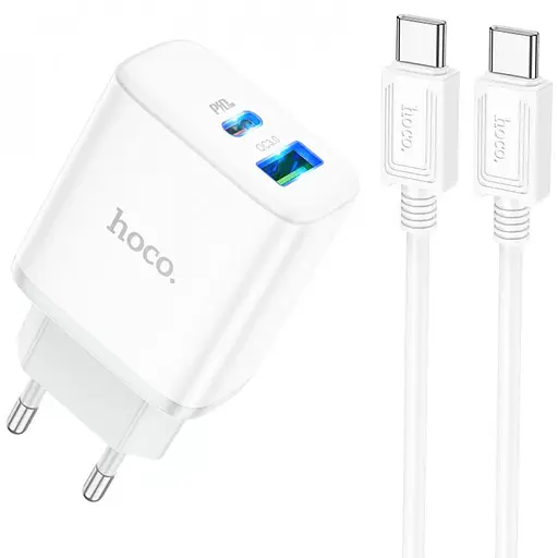 МЗП Hoco C105A Stage PD20W+QC3.0 (1USB-A/1C) + кабель Type-C to Type-C White