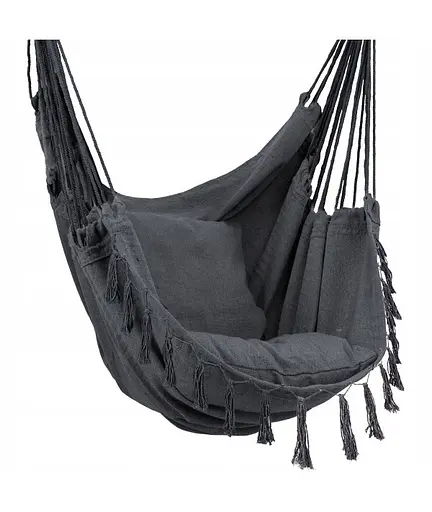 Підвісне крісло гамак бразильський стілець Heckermann + 2 подушки Dark grey - фото 8