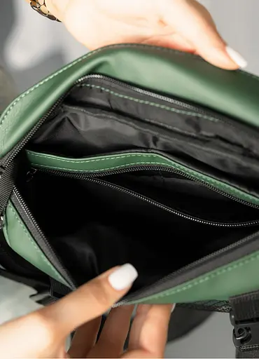 Большая женская поясная сумка бананка Sambag DynamicDart зеленая 38×21×7 см (80411007) - фото 8