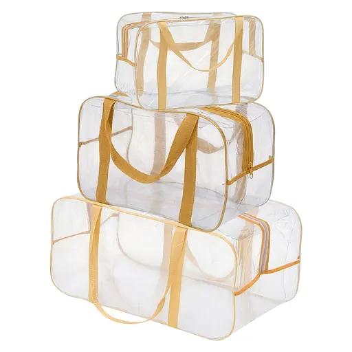 Набор прозрачных сумок в роддом: размер S 30х20х15 см + размер М 40х25х20 см + размер L 50х25х30 см (бежевые) - фото 1